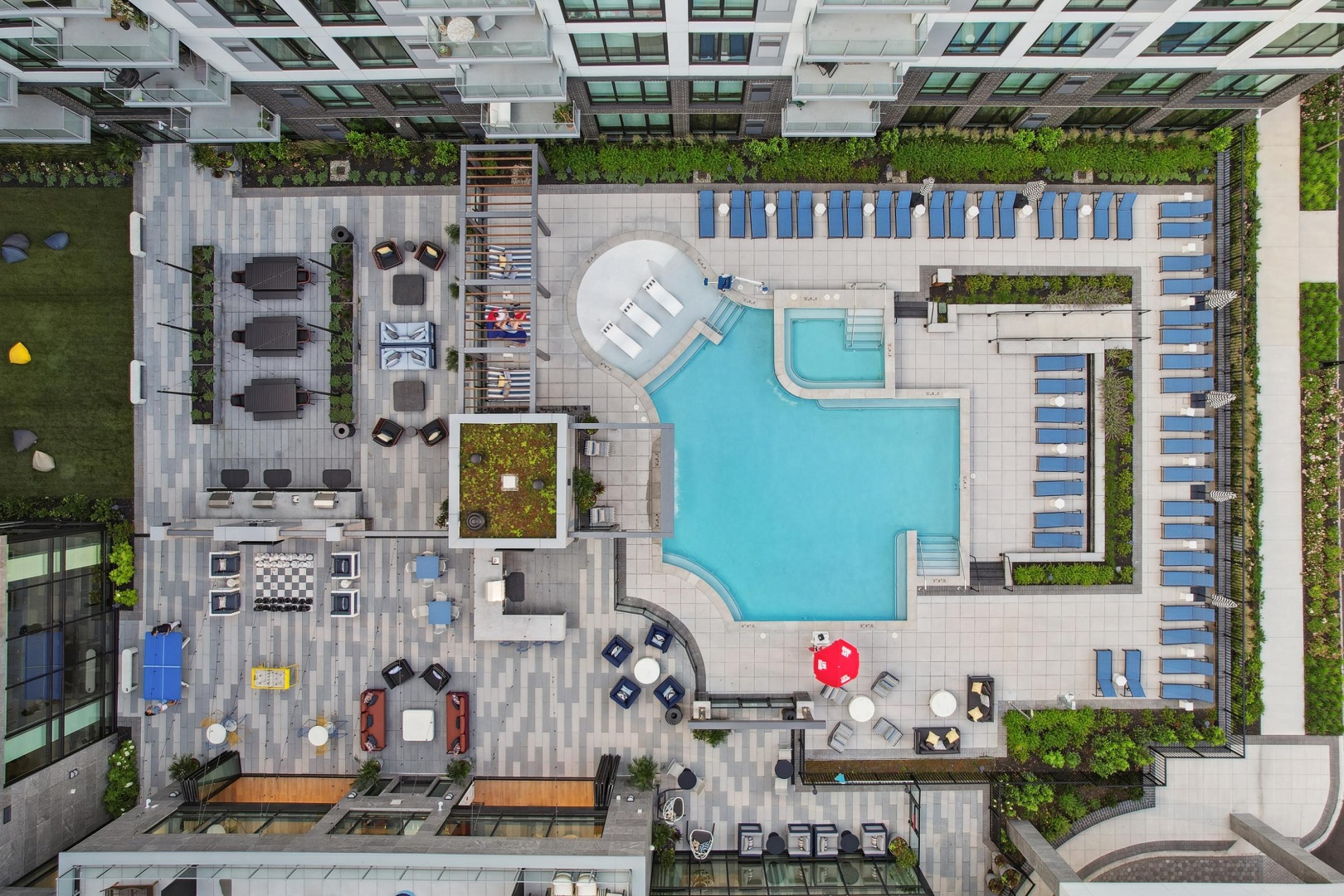 Aerial view of pool courtyard