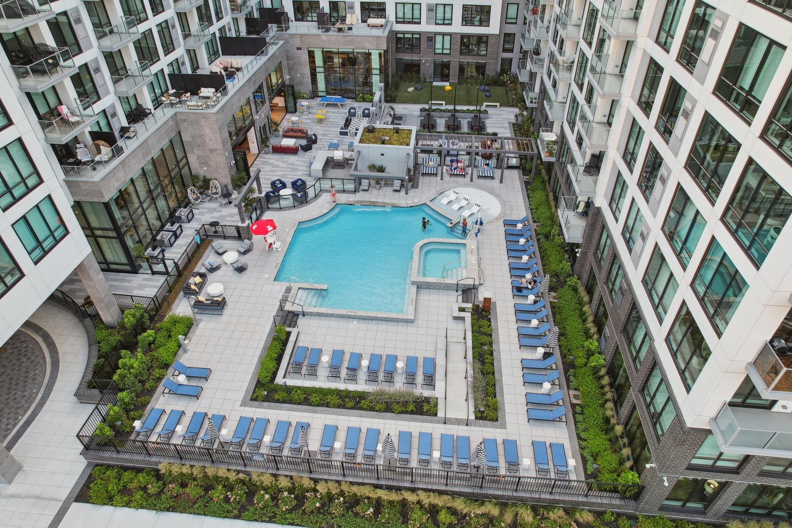 Aerial view of pool courtyard