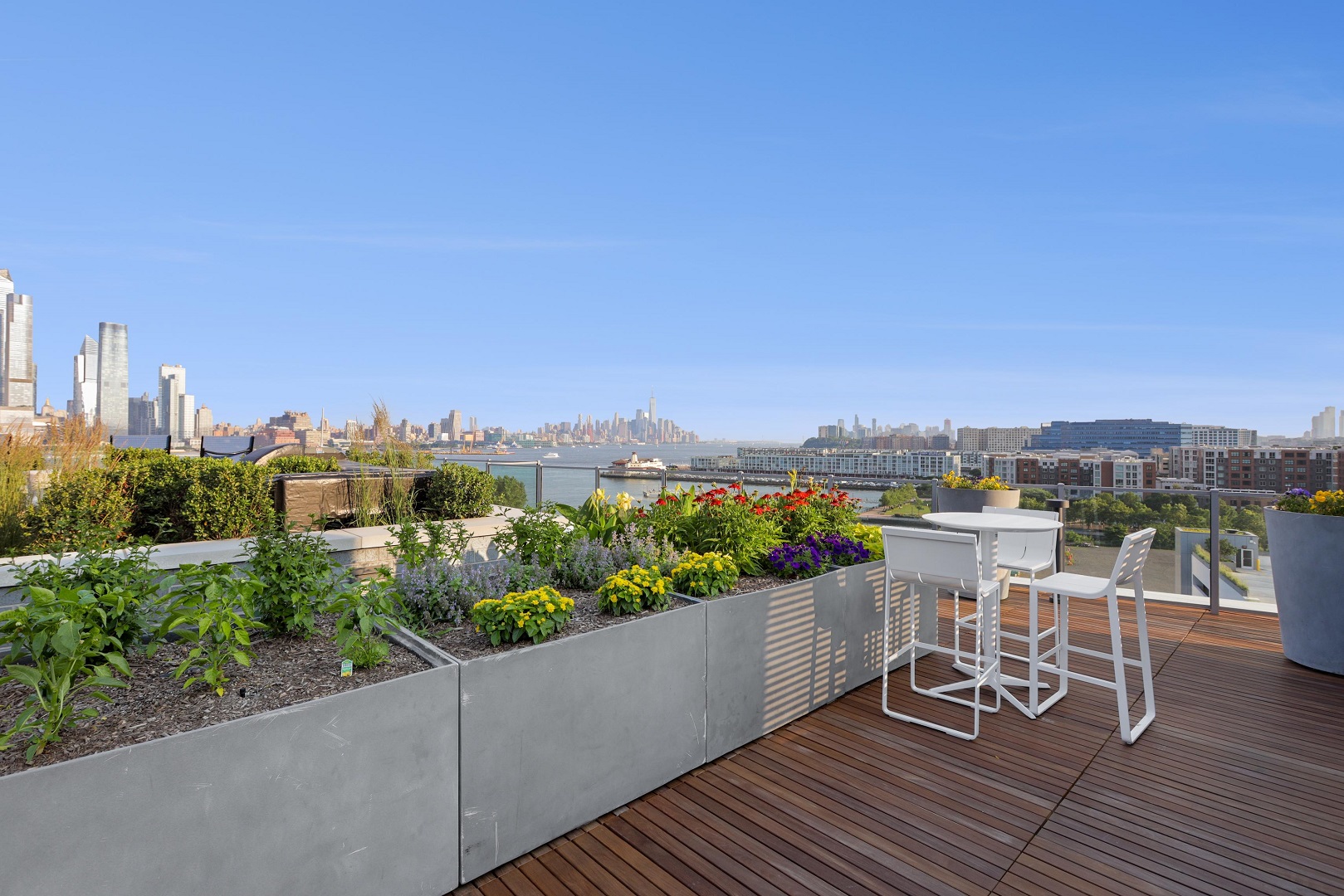 Rooftop table with NYC skyline views