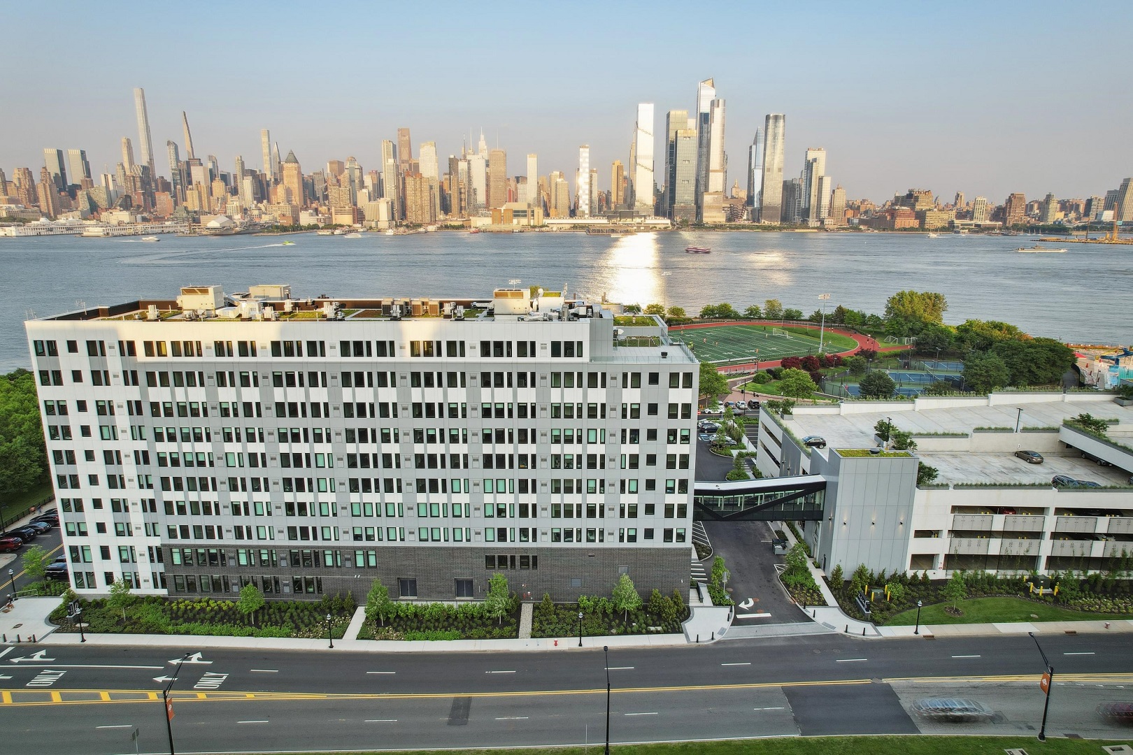Exterior building with view of NYC skyline